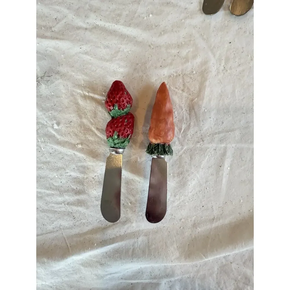 Lot 6 Vintage Novelty Cheese & Butter Stainless Steel‎ Blade Spreaders Ceramic